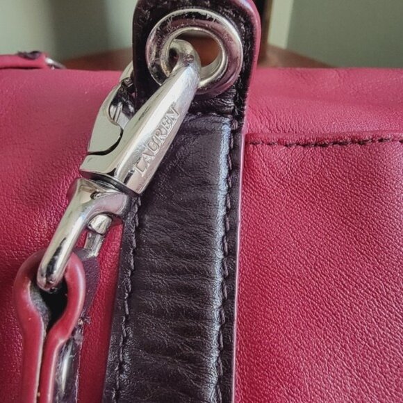 Lauren Ralph Lauren Dark Red Burgundy Leather Barrel Satchel Bag Purse - Picture 3 of 16